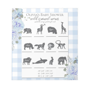 Baby Shower Games Blue Roses Gingham Notepad