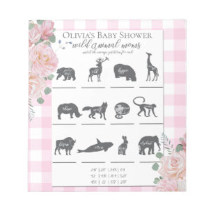 Baby Shower Games Pink Roses Gingham Notepad