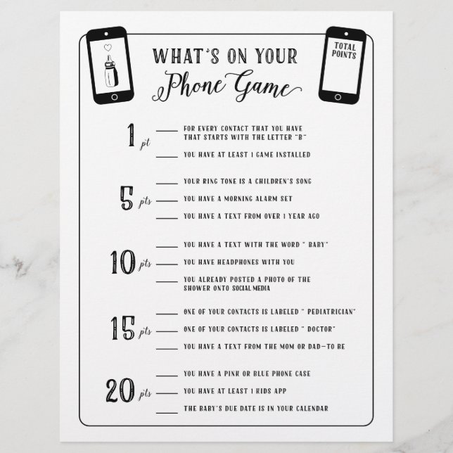 Baby Shower Games What's on your phone Game Flyer (Front)