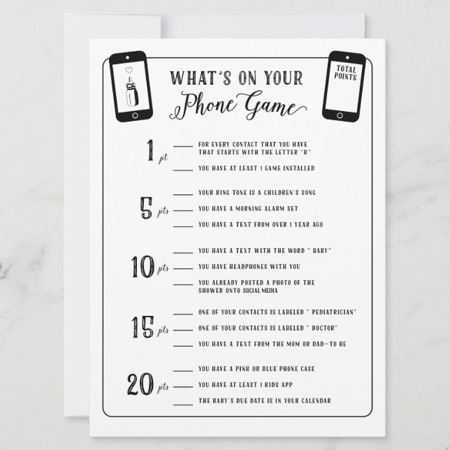 Baby Shower Games What's on your phone Game Invitation (Front)