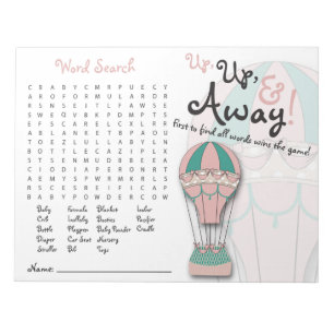 Baby Shower Games, Word Search, Hot air Balloon Notepad