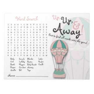 Baby Shower Games, Word Search, Hot air Balloon Notepad