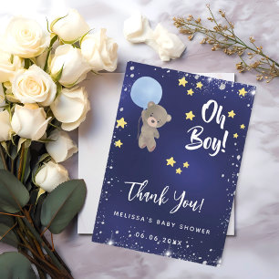 Baby shower garçon bleu carte de remerciements en 