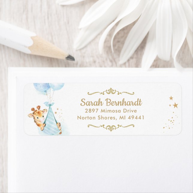 Baby shower garçon Giraffe Cute Adresse de retour (En situation)