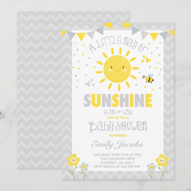 Baby shower garçon Invitation Baby shower de solei (Devant / Derrière)