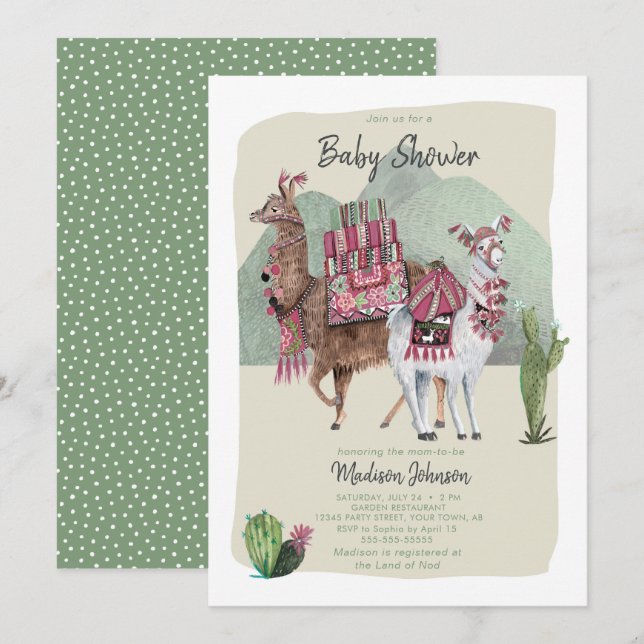 Baby shower Garçon | Llamas & Cactus | Invitations (Devant / Derrière)