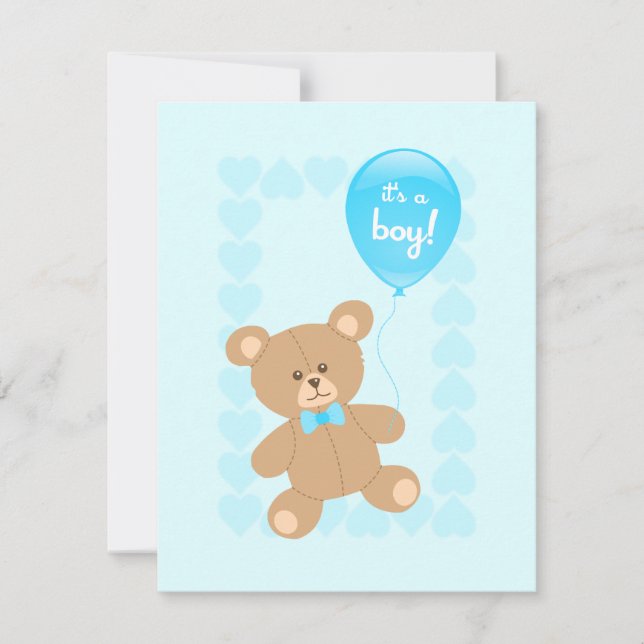 Baby shower garçon Teddy avec invitation Balloon (Devant)