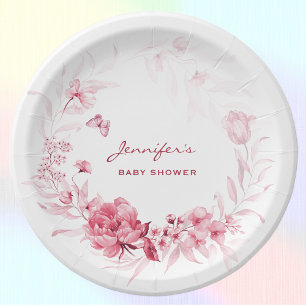 Baby Shower Garden Florals 7-in Pink Floral Paper Plate