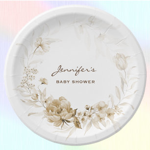 Baby Shower Garden Florals 7-in Sepia Paper Plate