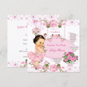 Baby Shower Garden Tea Party Lace Pink Brunette Invitation