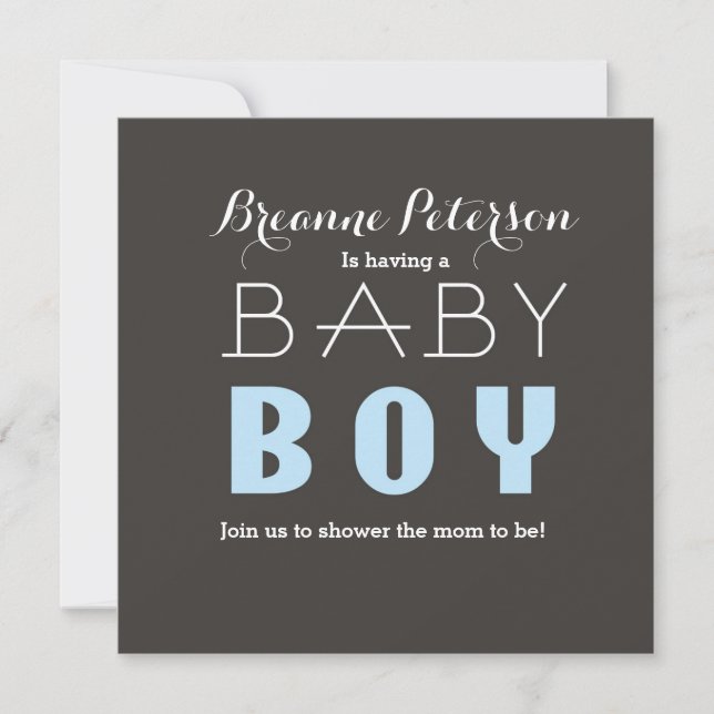 Baby shower GARY Gray Light Blue Modern Invitation (Devant)