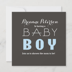 Baby shower GARY Gray Light Blue Modern Invitation