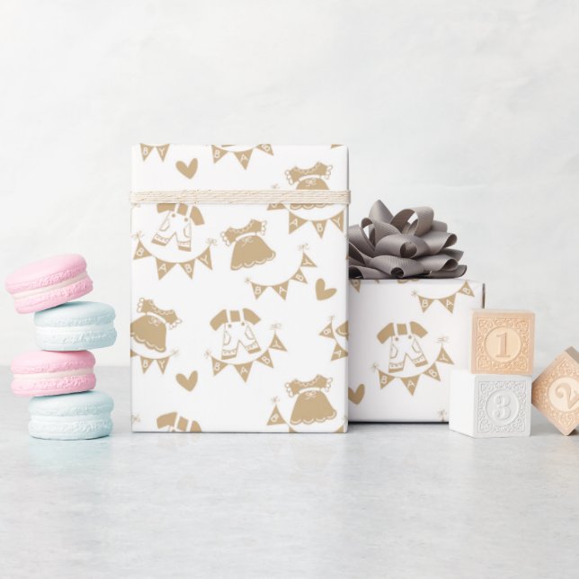 Baby Shower Gender Neutral Brown and White Wrapping Paper (Baby Shower)
