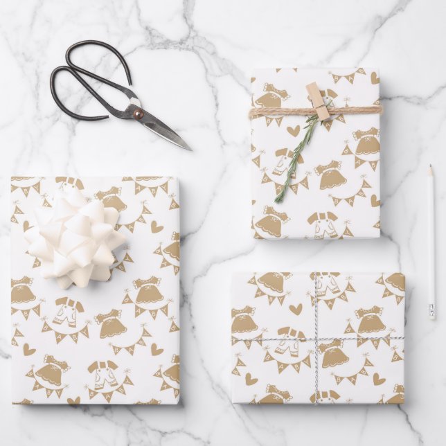 Baby Shower Gender Neutral Brown and White Wrapping Paper Sheet (Front)