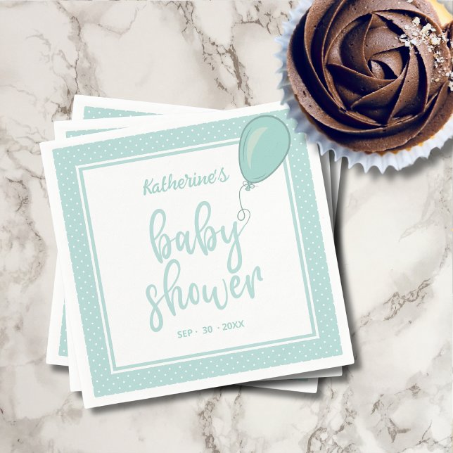 Baby Shower Gender Neutral Mint Green Napkin (Baby Shower Gender Neutral Mint Green Polka Dot Cocktail Napkin, Mother's Name, Date.)