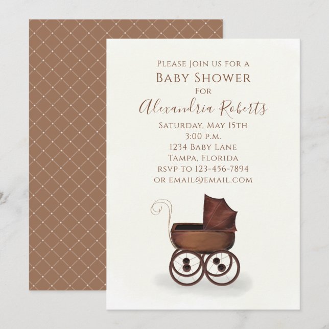 Baby Shower Gender Neutral Modern Carriage Invitation (Front/Back)