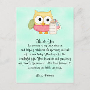 Baby Shower Gender Neutral Owl Postcard