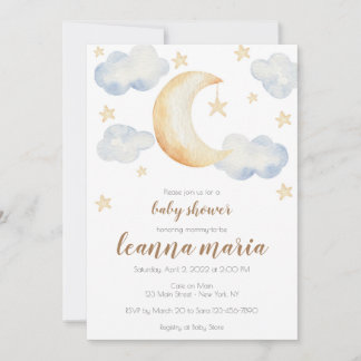 Baby Shower Gender Reveal Moon Stars Invitation