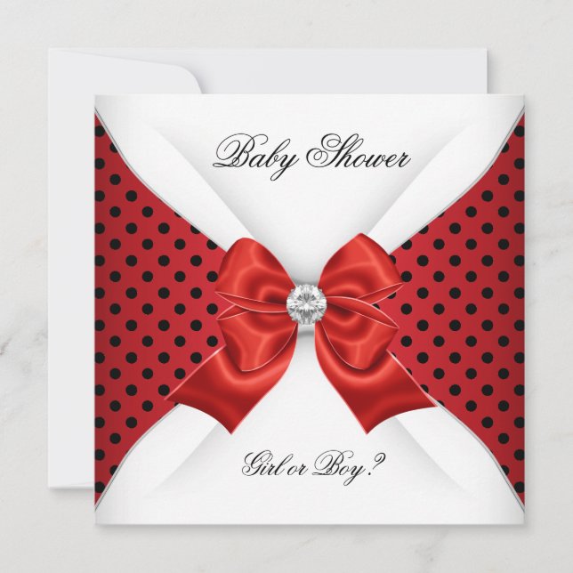 Baby Shower Gender Reveal Red Black White Spots Invitation (Front)