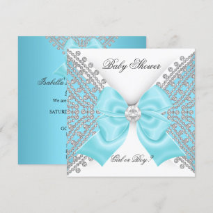 Baby Shower Gender Reveal Teal Blue White Invitation