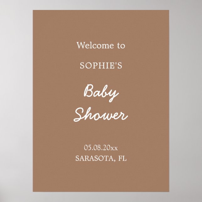 Baby Shower Gentle Brown Welcome Poster (Front)