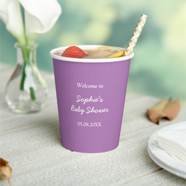 Baby Shower Gentle Purple Minimalist Paper Cups (Insitu)