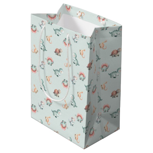 Baby Shower Gift Bag Mixed Dinosaur Pattern Party (Back Angled)