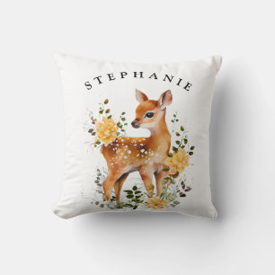 Baby Shower Gift Cute Deer Floral Throw Pillow