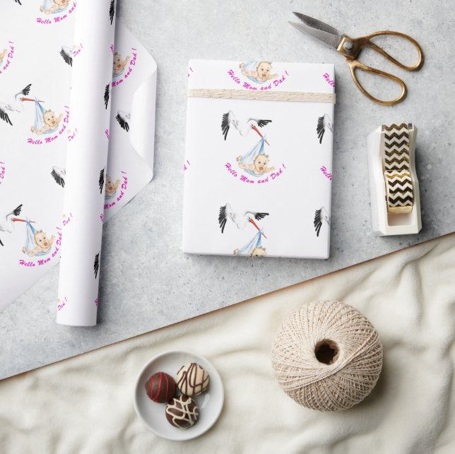 Baby Shower Gift Wrapping Paper Stork Carries Baby (Crafts)