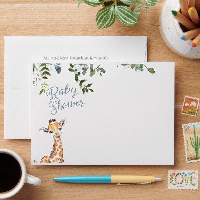 Baby shower Giraffe Enveloppe Adresse de retour (Desk)