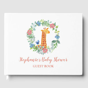 Baby Shower Giraffe & Floral Wreath Personalized Guest Book