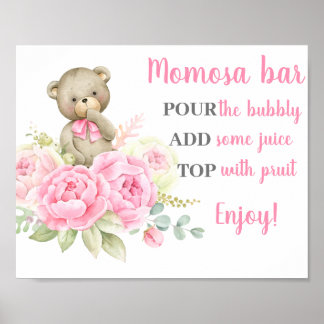 Baby Shower Girl Bear Momosa Sign