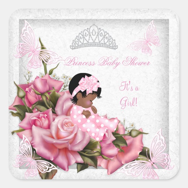 Baby Shower Girl Butterfly Pink Rose Baby AA Square Sticker (Front)