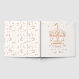 Baby Shower Girl Carousel Fairytale Bows Pink Guest Book