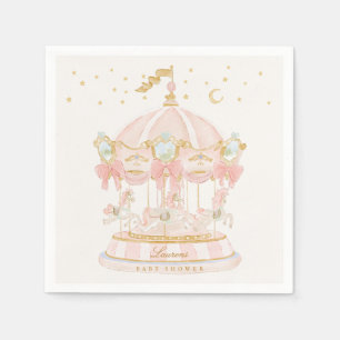 Baby Shower Girl Carousel Fairytale Bows Pink Napkin