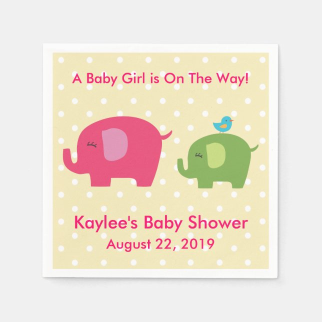 Baby Shower Girl Elephant Polka Dot Napkins (Front)