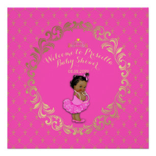 Baby Shower GIRL,hot pink & gold, royal background Poster