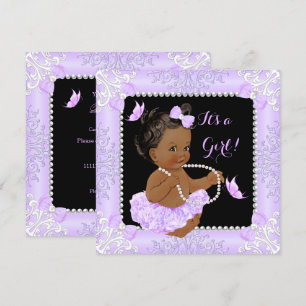 Baby Shower Girl Lavender Butterfly Tutu Ethnic Invitation