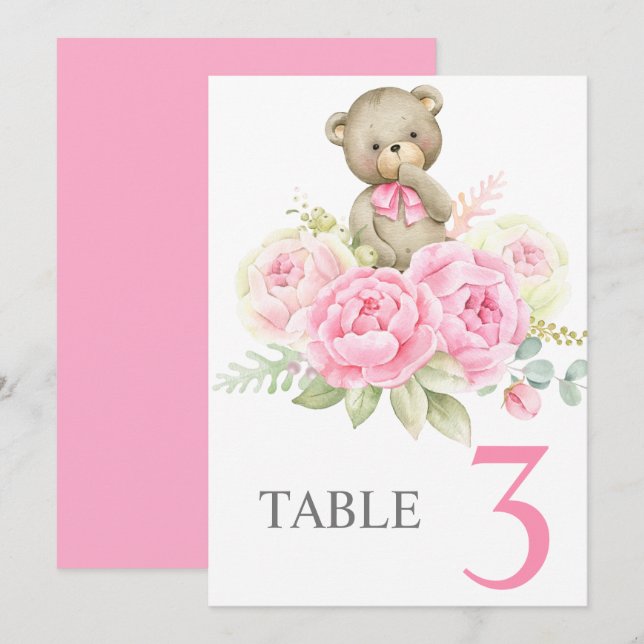Baby Shower Girl Pink BearTable sign Invitation (Front/Back)