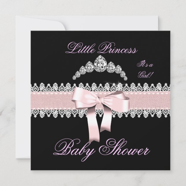 Baby Shower Girl Pink Black White Lace Invitation (Front)