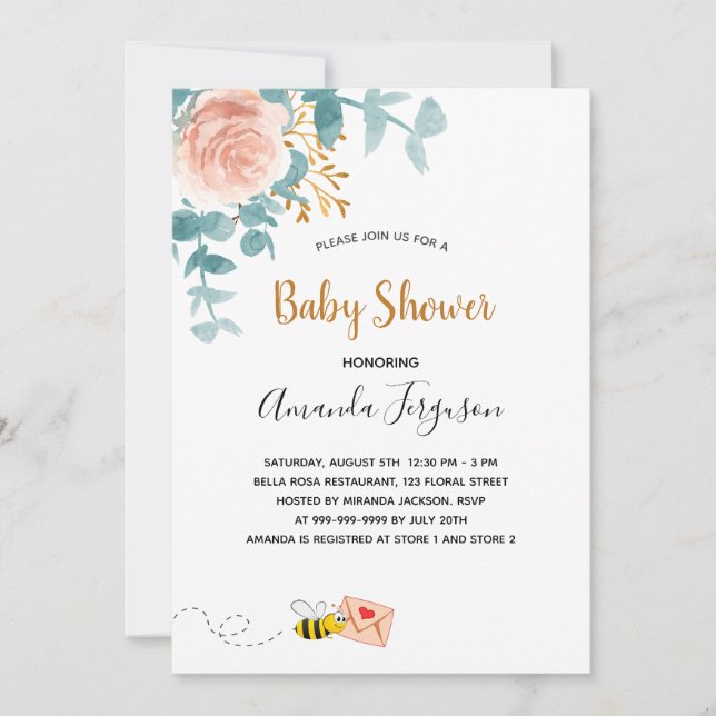 Baby Shower girl pink floral greenery mom to bee Invitation (Front)