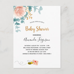 Baby Shower girl pink floral greenery mom to bee Postcard