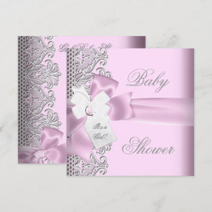 Baby Shower Girl Pink Grey White Lace Invitation