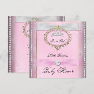 Baby Shower Girl Pink Princess Tiara Diamond Invitation