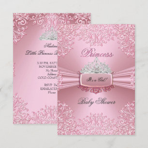 Baby Shower Girl Pink Princess Tiara lace SML Invitation