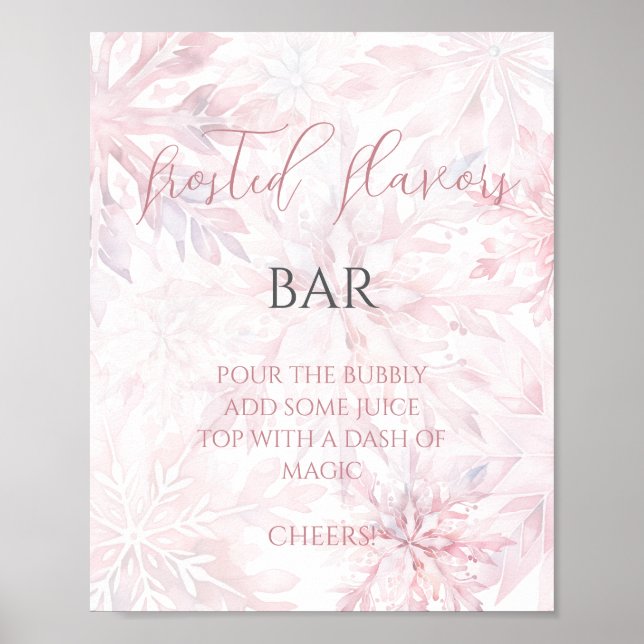 Baby Shower Girl Pink Snowflake Mom-osa Bar  Poster (Front)