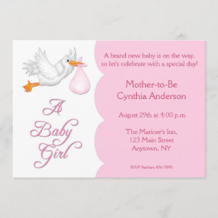 Baby Shower Girl Pink Stork Invitation