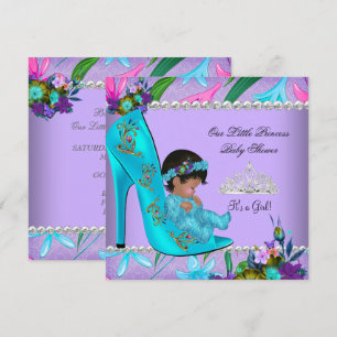 Baby Shower Girl Pink Teal Blue Purple Shoe Invitation