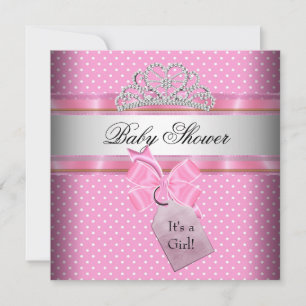 Baby Shower Girl Pink White Spot Princess Invitation