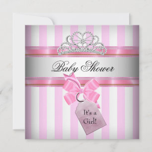 Baby Shower Girl Pink White Stripe Princess Invitation